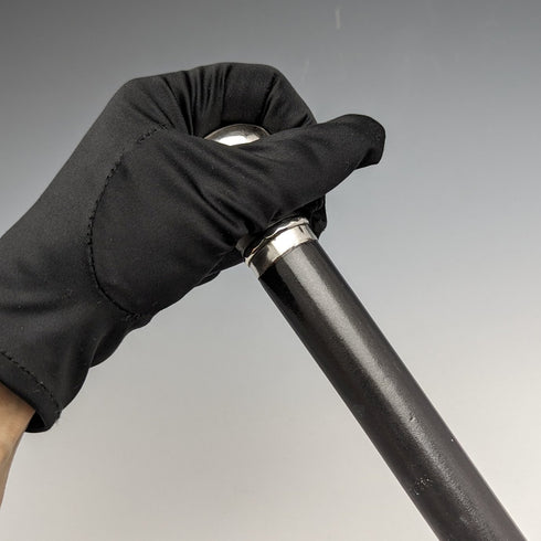 1922 British antique gentleman's walking stick, black shaft, pure silver, round handle, 92cm